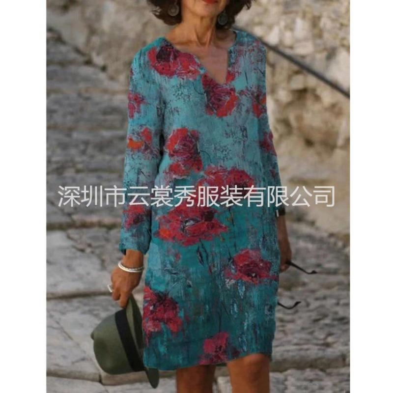 

IHUASU Fashion Autumn Winter Long Sleeve V-Neck Casual Dresses S