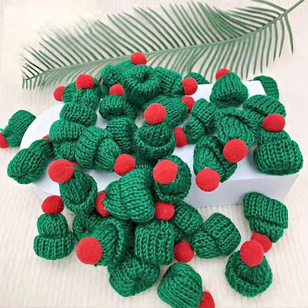 5pcs Mini Knitted Christmas Hat  Cake Toppers Christmas DIY Finger Hat for Christmas New Year Party Cake Decoration Supply