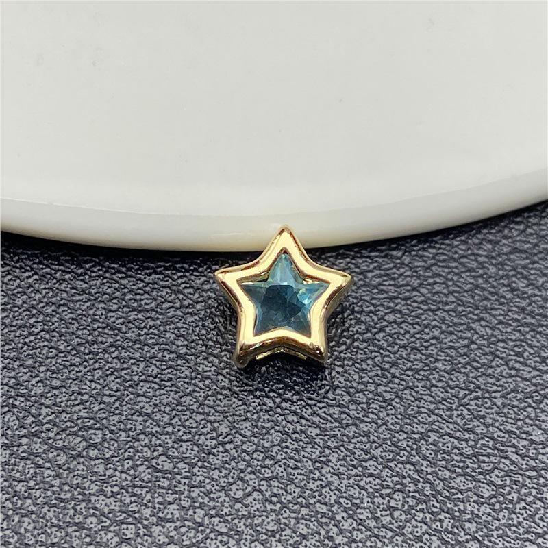 9mm 14k Zircon Pentagram Pendant: 3D Colorful Star with Inlaid Diamonds for DIY Nail Art
