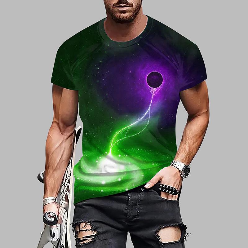 New Summer Men's Fashion T-shirt Personality Planet Printed Men's T-shirt Top