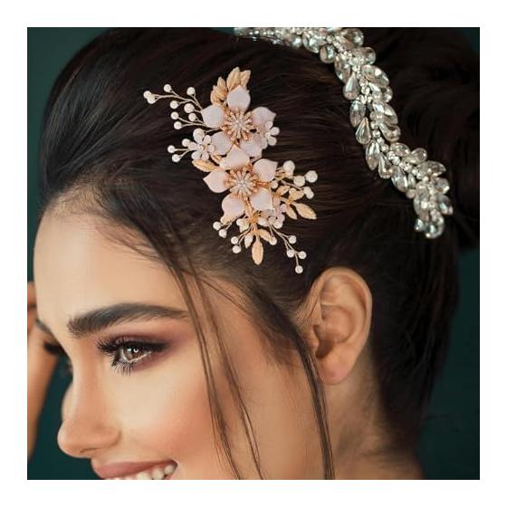 DFsucces Hair Stick Pin, Hair Accessories, Pearl Hair Ornament, Flower, Pink Gold, For Japanese and Western Outfits, Coming-of-Age Ceremonies,