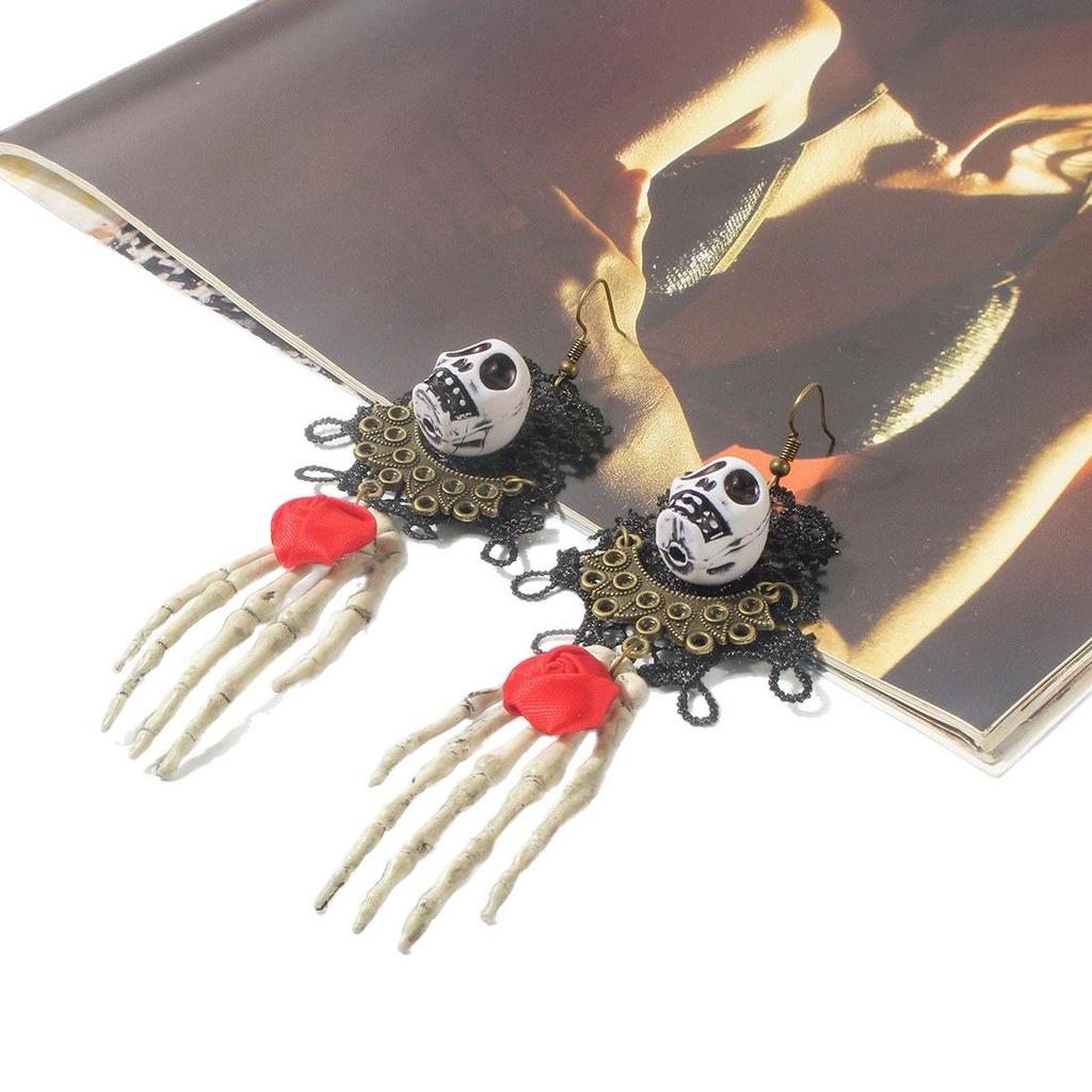 Retro Gothic Totenkopfspitzen-Ohrringe mit Legierungshaken – Europäischer & Amerikanischer Punk-Stil