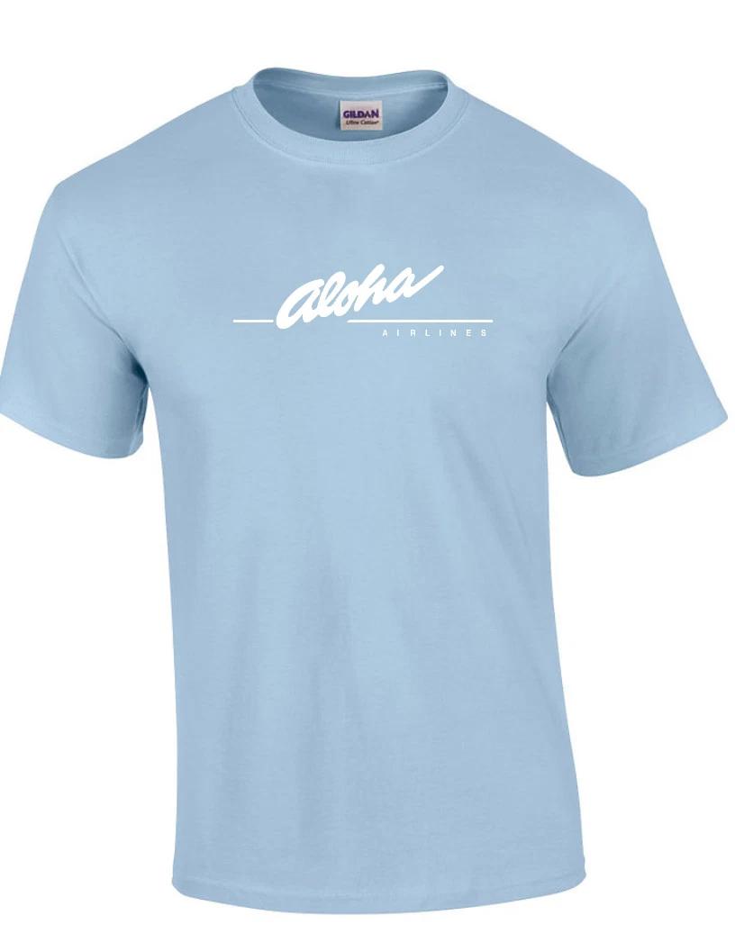 Aloha Airlines White Retro Logo Shirt Hawaiian Airline Sky Blue Cotton T-Shirt L