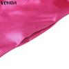 VONDA Women Sleeveless Satin Thin Jumpsuits V Neck Pockets Casual Long Rompers 