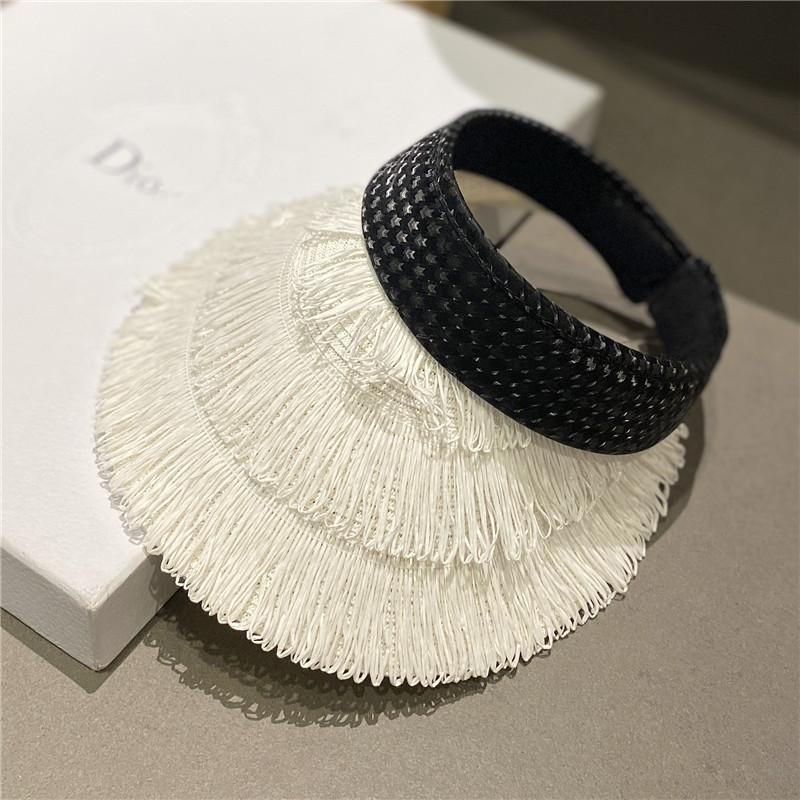 Beach Straw Woven Sunshade Hat Rhinestone Embroidered Sun Hat Fashionable Leisure Vacation Foldable Women's Empty Top Hat