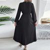 Women's Fashion Retro Color Elegant V-Neck Long Sleeve Waist Pleated Dress