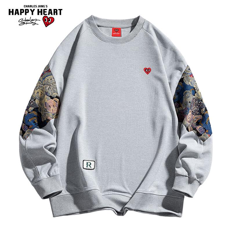 Charles Heart Bear Unisex Colorblock Embroidered Crewneck Sweatshirt