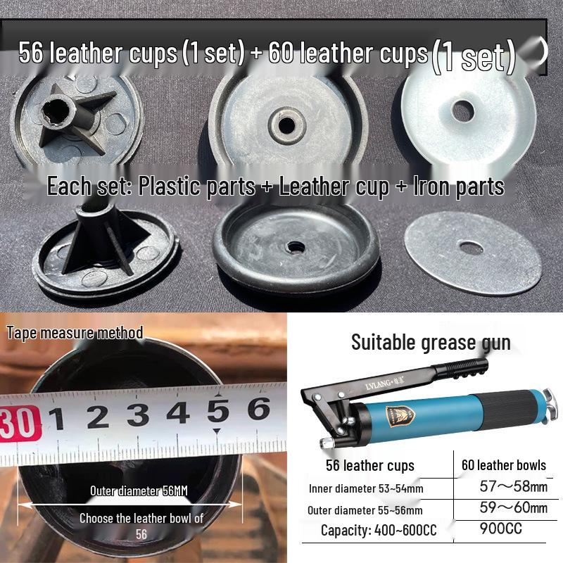 Universal Grease Gun Spare Parts Set: Leather Cup, Oil Seal, Rubber Ring, Iron Sheet, Plastic Parts