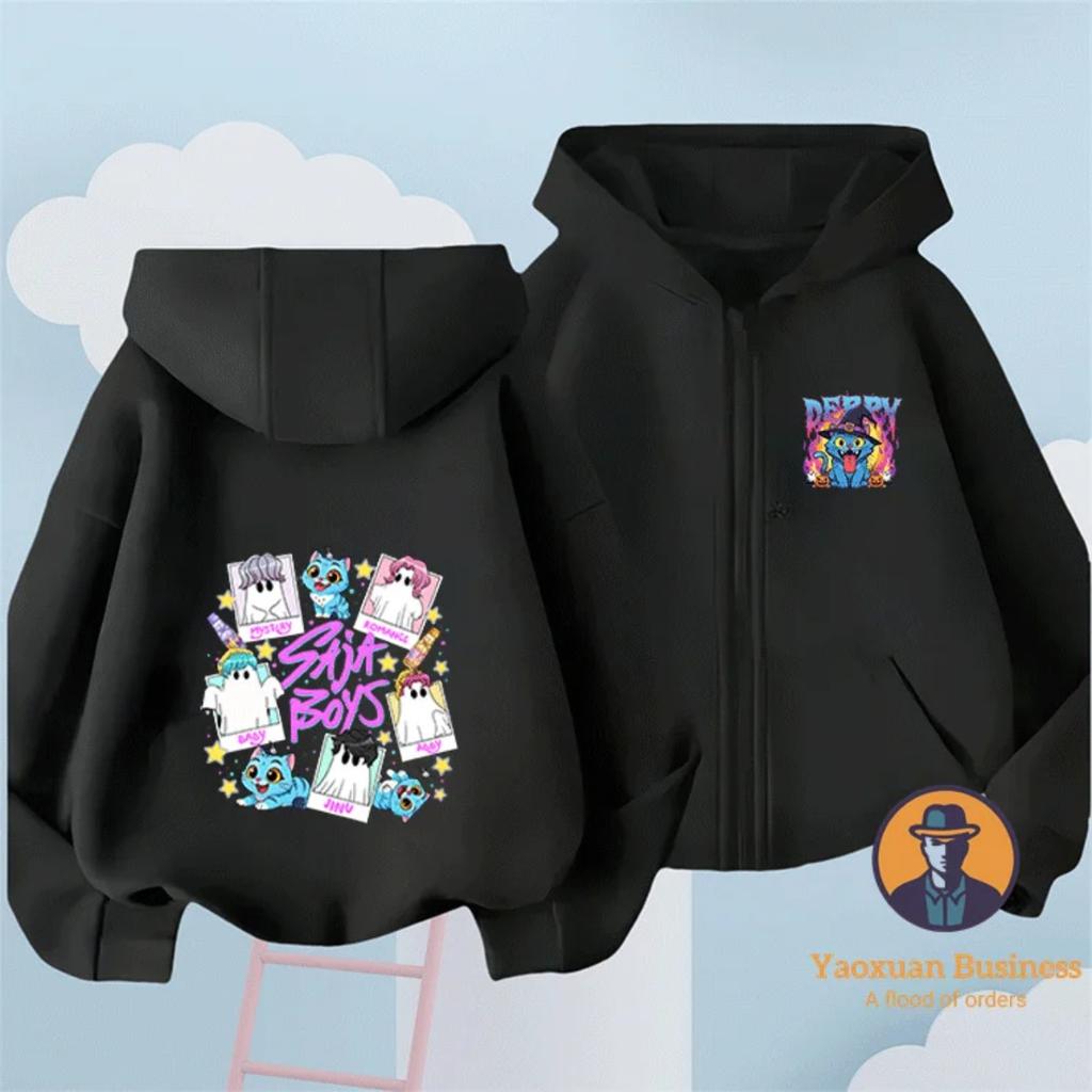 Fashionable KPop Demon Hunters Kids Boys Little Girls Zip Up Hoodie Cute Printed Cartoon Warm Windproof Autumn Winter Fashion