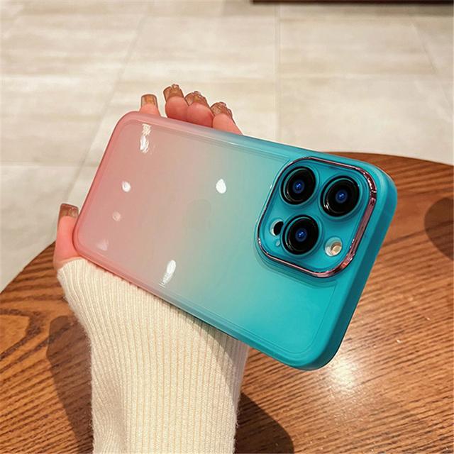 Gradient Rainbow Clear Shockproof Phone Case For Iphone 14 13 12 11pro Max Xs Max Xr Plus Silicone Metal Camera Protector Cover