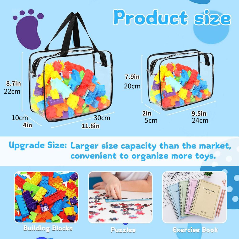 Clear PVC Toy Storage Bags Transparent Toiletries Organizer Portable Handheld Zipper Bags for Board Game Building Blocks Puzzle
