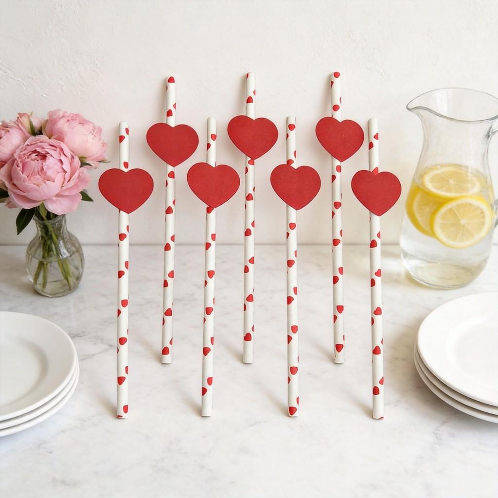Ecofriendly Heart Card Disposable Paper Straws For Cake And Party Decor