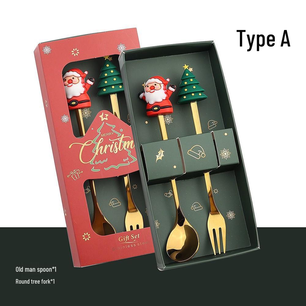 Creative Cartoon Stainless Steel Spoon & Fork Set: Coffee Stirrer, Fruit Fork, Christmas Gift