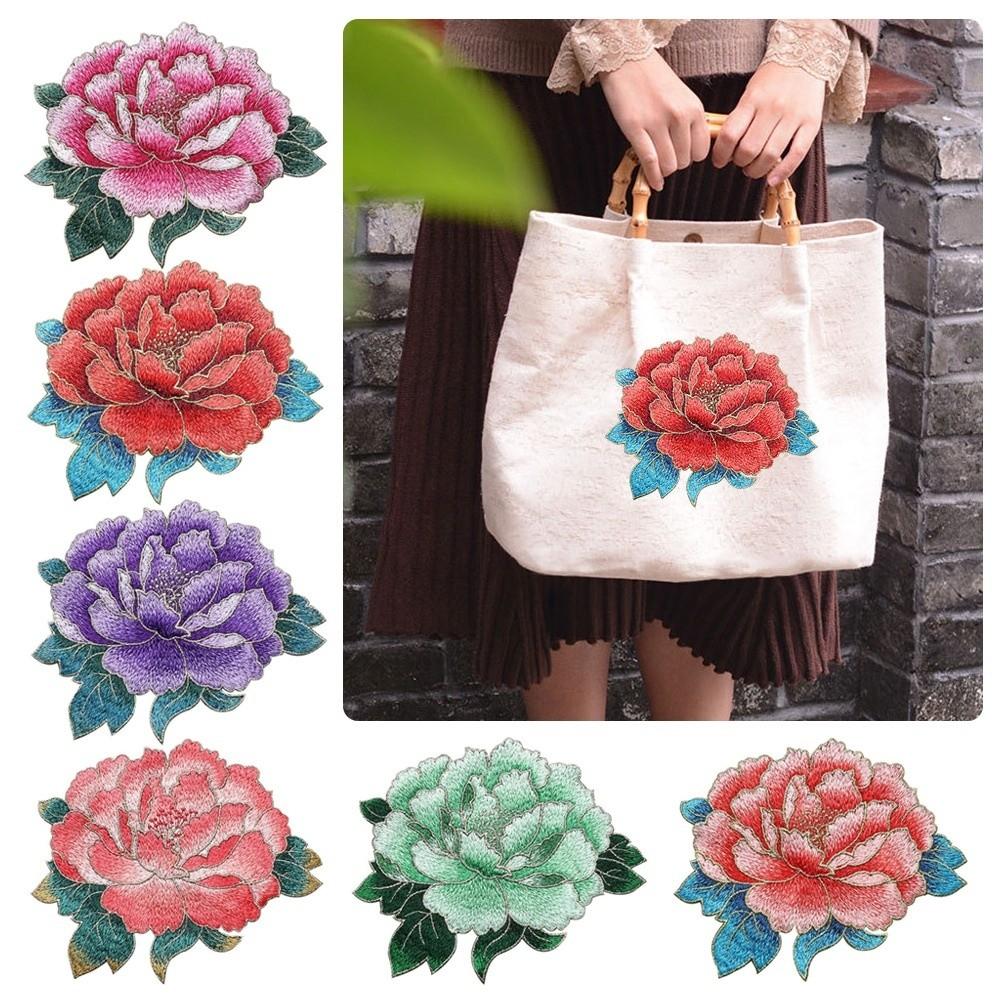 Große Größe Pfingstrose Stickerei Aufnäher Handgemachter Blumenaufnäher Applikation Aufnähen für Cheongsam Kleid DIY