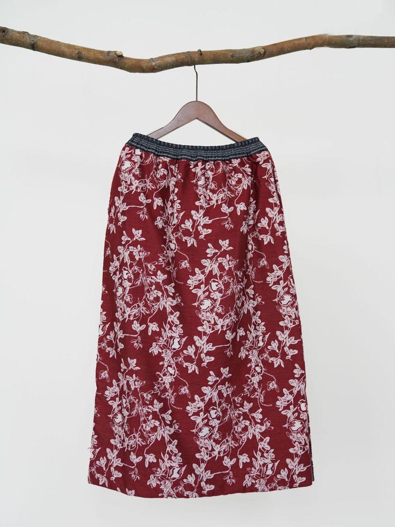 Johnature Women Vintage Jacquard Red Skirts Elastic Waist Spring Chinese Style High Quality Female A-Line Skirts