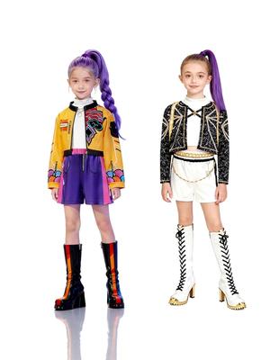 K-Pop Dämonenjägerin Girlgroup Cosplay Set für Kinder - Koreanische Welle Mädchen Festival Dreiteiliges Kostüm