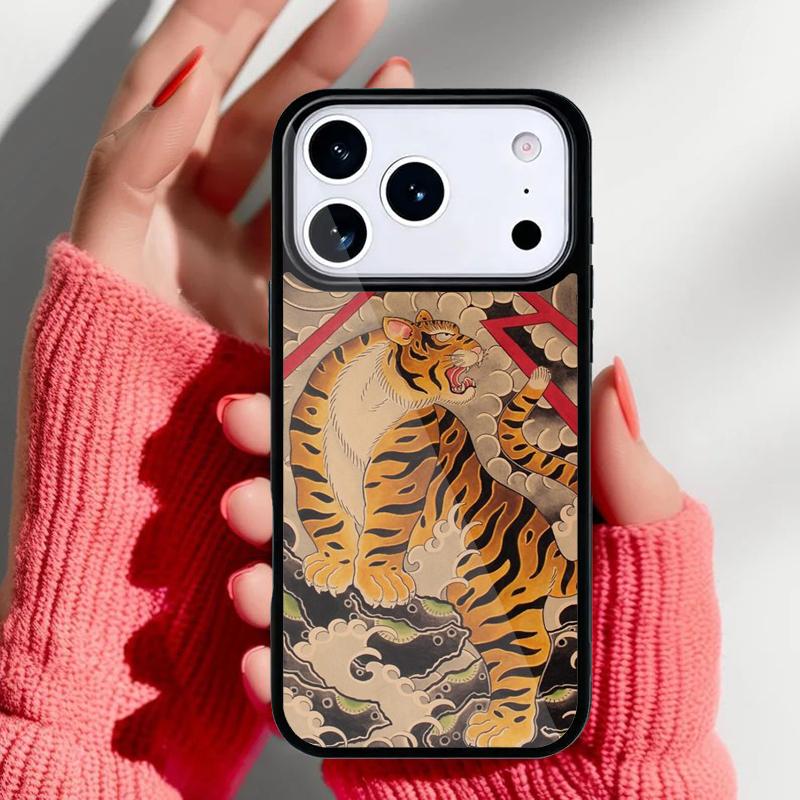 Japanese ukiyo-e Art Panther Tiger Phone Case for iPhone 17 16 15 14 13 Pro Max Back Cover for 12 11 Pro Coque