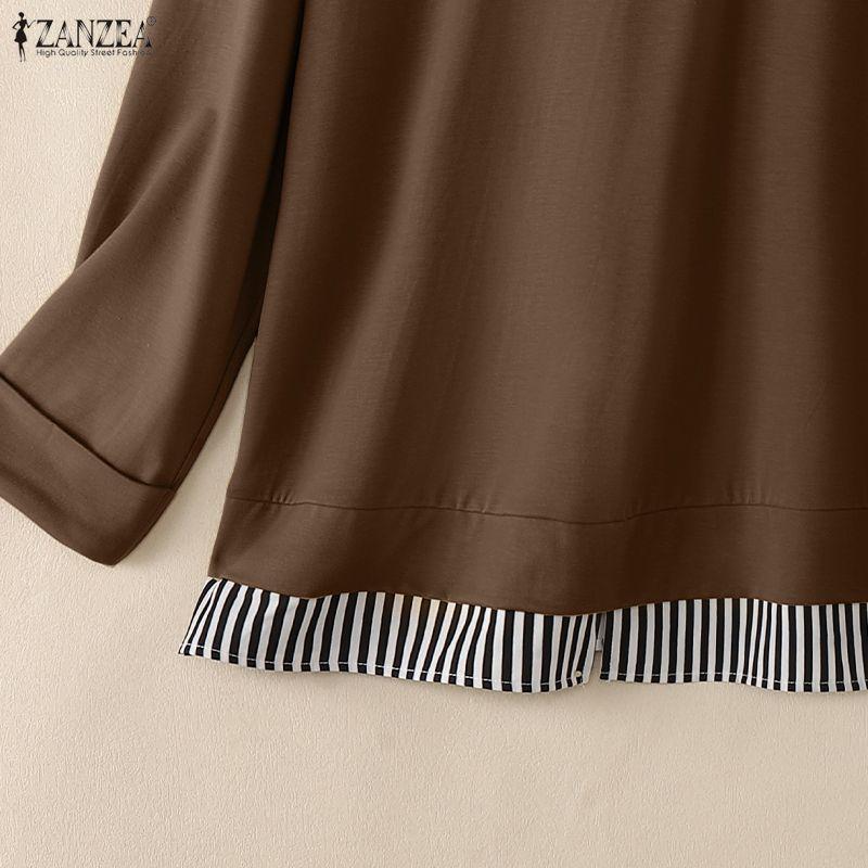ZANZEA Women Hoodies Casual Long Sleeve Stripe Patchwork Hooded Sweatshirts