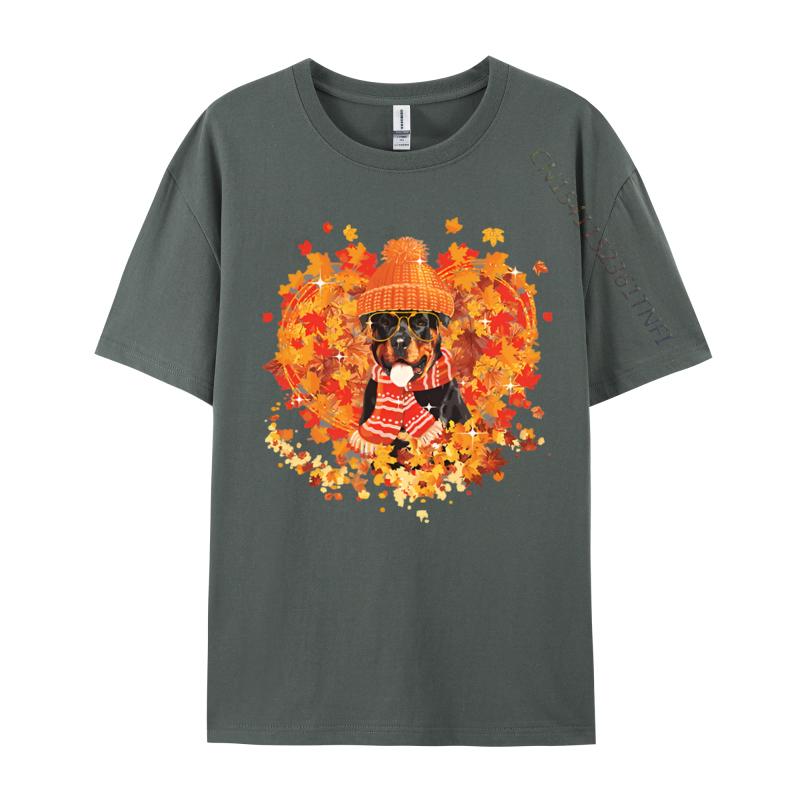 Rottweiler Dog Fall Pumpkin Autumn Tshirt Men Cute Printed Tshirts Adult Funny Tee Shirts Black Shirt Graphic Tees