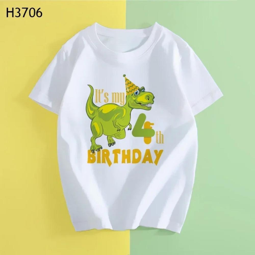 Children Dinosaur Birthday Number Cartoon T Shirt Child Birthday Party Dino Present T-shirt Boy Girl Animal Tops Gift Kid Tshirt