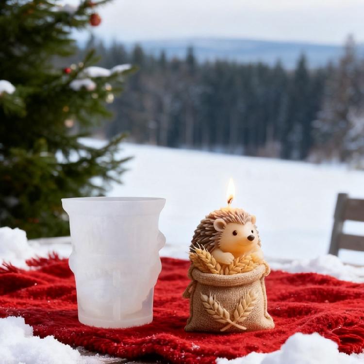 Cartoon Hedgehog with Wheat Bag Design Silicone Mold for Homemades Candle Making Food Grade Quick Releases Feature