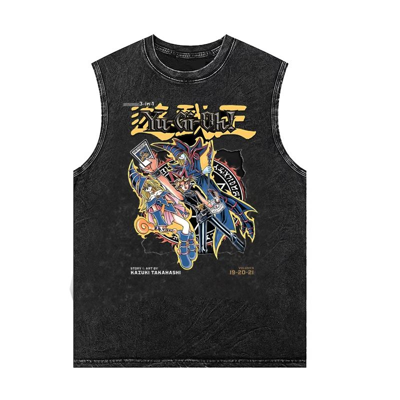 

Мужская футболка для спортзала с аниме-принтом Yu-Gi-Oh, летняя повседневная майка без рукавов, женский винтажный выстиранный жилет, майки оверсайз 3XL