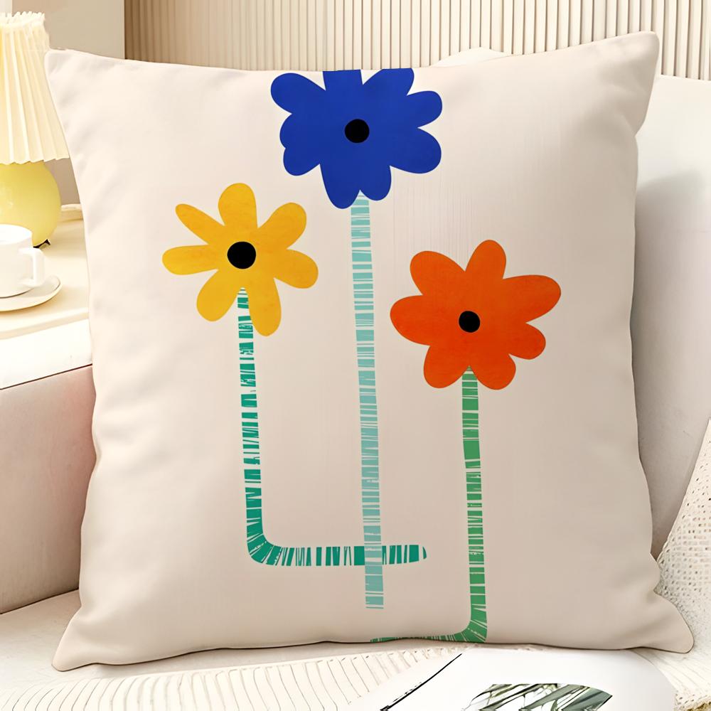 Modern Flower Minimalist Cool 2 Pillow Case Natural Linen Organic Fabric Double-Sided Printing Sofa Home Decor Gift Pillow Case