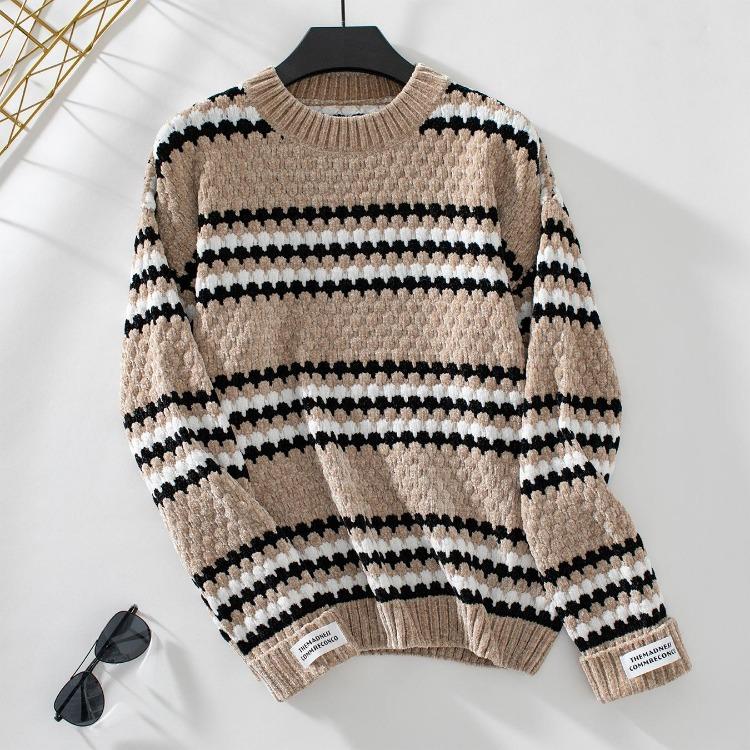 Vintage Stripe Long Sleeve Knitwear Cardigan Sweater Top with O Neck for Loose Autumn Winter XL хаки 2250₽