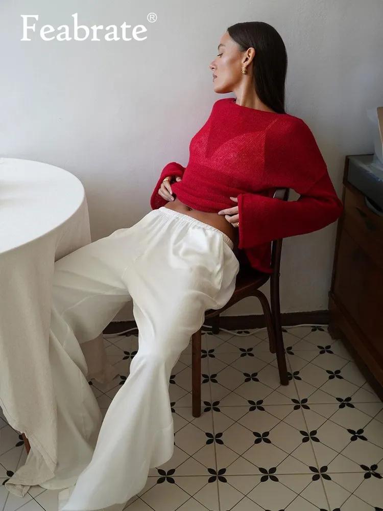 Dünnes Rundhals Ärmel Strick Unterhemd