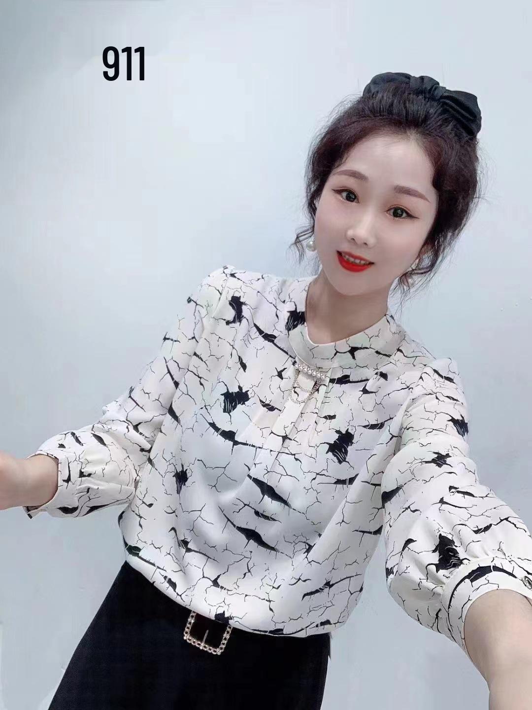 

2023 Autumn Long-Sleeve Slimming Print Top 5XL білий