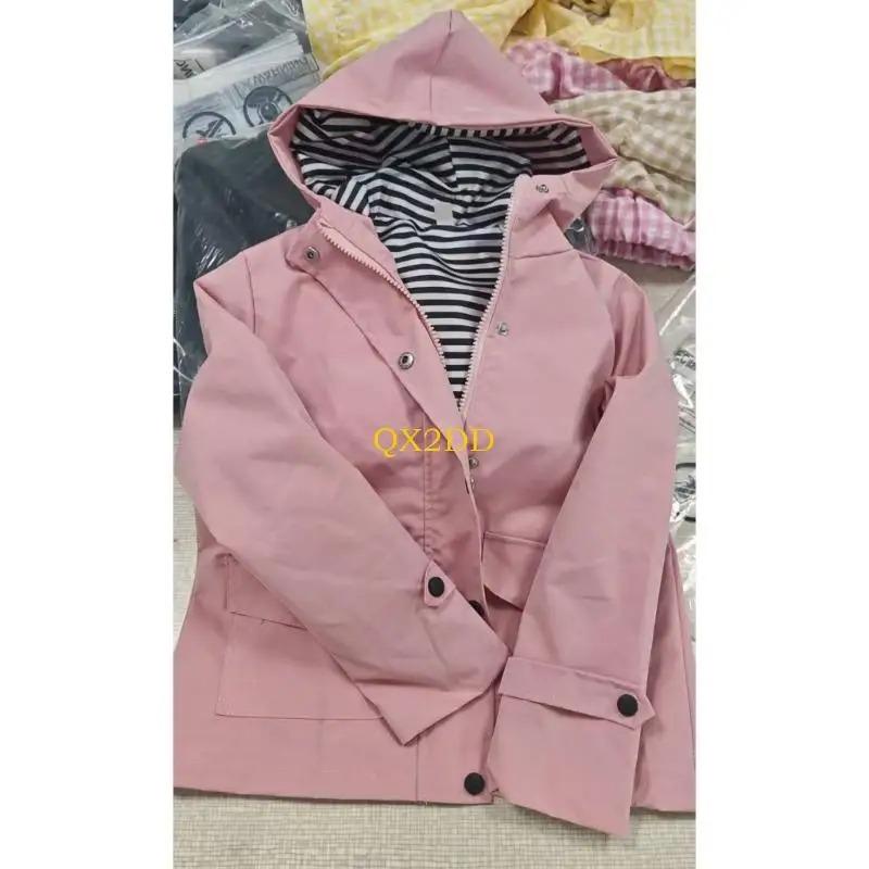 Kids Boys Girls Lightweight Waterproof Raincoat Zipper Pocket Youth Button Hooded Windbreaker Coat