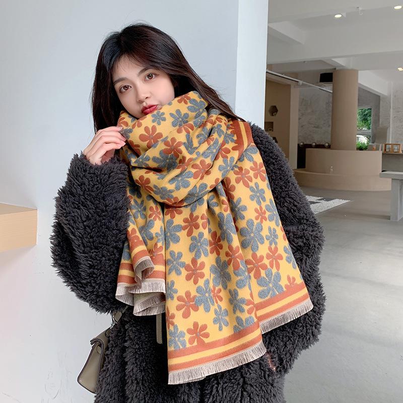 New Scarves For Women In Autumn And Winter Fashionable Cashmere Scarves Floral Prints Warm And Thickened Shawls