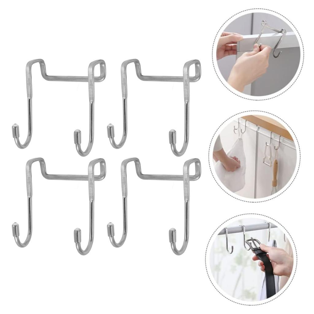 4PCS Double Hanging Hook Stainless Steel Strong Bearing Door Hanger Hook for Hats Clothes Towel