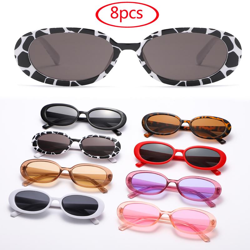 8pcs Small Oval Sunglasses Women Vintage Brand Retro Black White Sun Glasses Classic Shades Female Oculos UV400