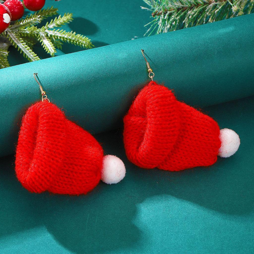 New Autumn and Winter Christmas Wind Knitted Wool Hat Scarf Earrings Girl Sweet Temperament Hairball Earrings