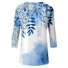 Women's V-Neck Three-Quarter Sleeve Small Floral Print Blouse - Loose Fit Casual Top for Summer