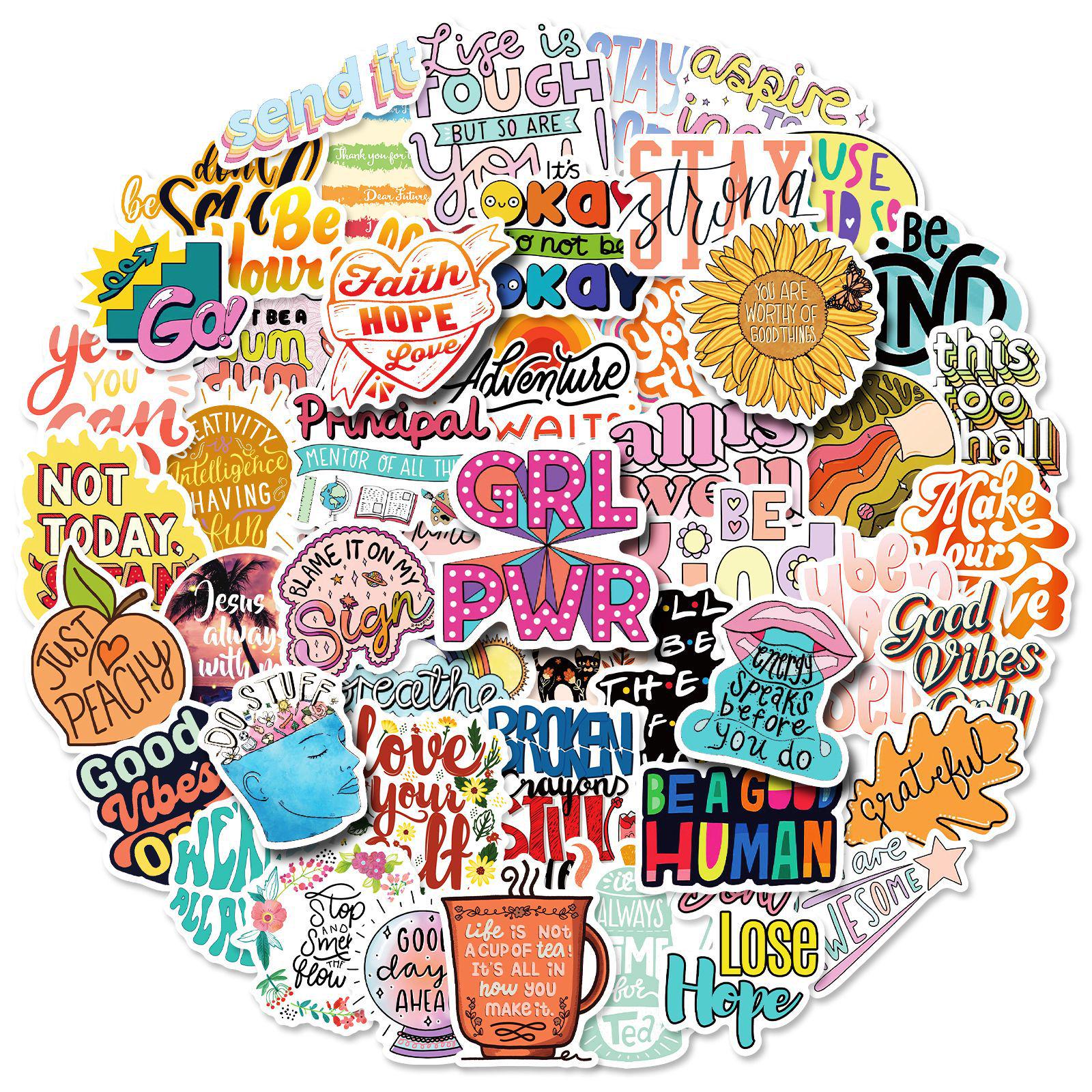 Motivational Text Stickers: 50 Sheets of Waterproof Decorative Stickers for Journals and Photo Albums