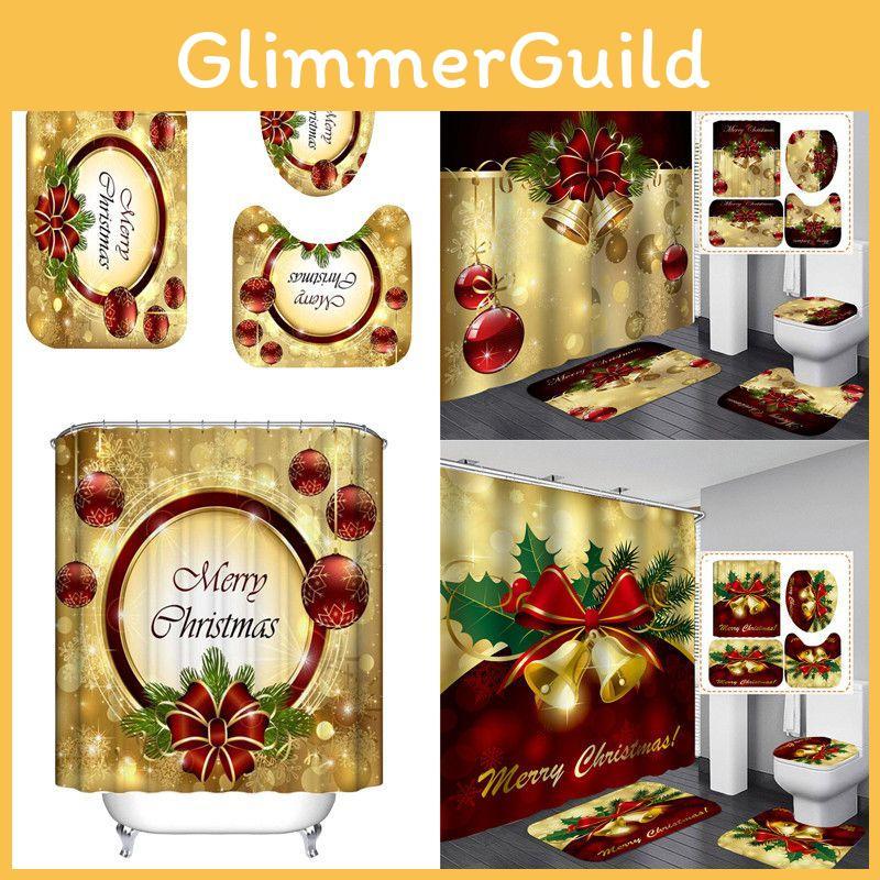 Elegant Christmas Shower Curtain And Toilet Mat Set For Stunning Holiday Home Decor