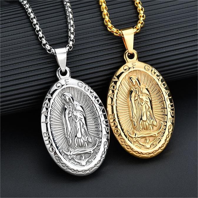 

Посеребренная/позолоченная подвеска из нержавеющей стали с подвеской Девы Марии, ожерелье, 3 мм, круглая цепочка в коробке