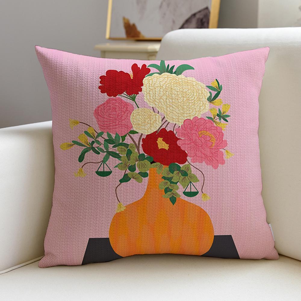 Elegant Flower arrangementS Cushion Cover Breathable and Skinfriendly Linen Pillowcase Square Removable and Washable Cushion