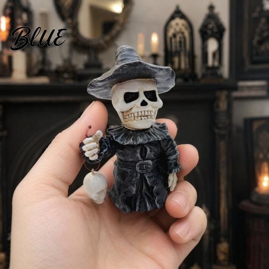 Wizard Skeleton Statue Gothic Figurine Small Resin Skull Statue Day of The Home Decor Dead Halloween Decoration for Shelf Desktop Office