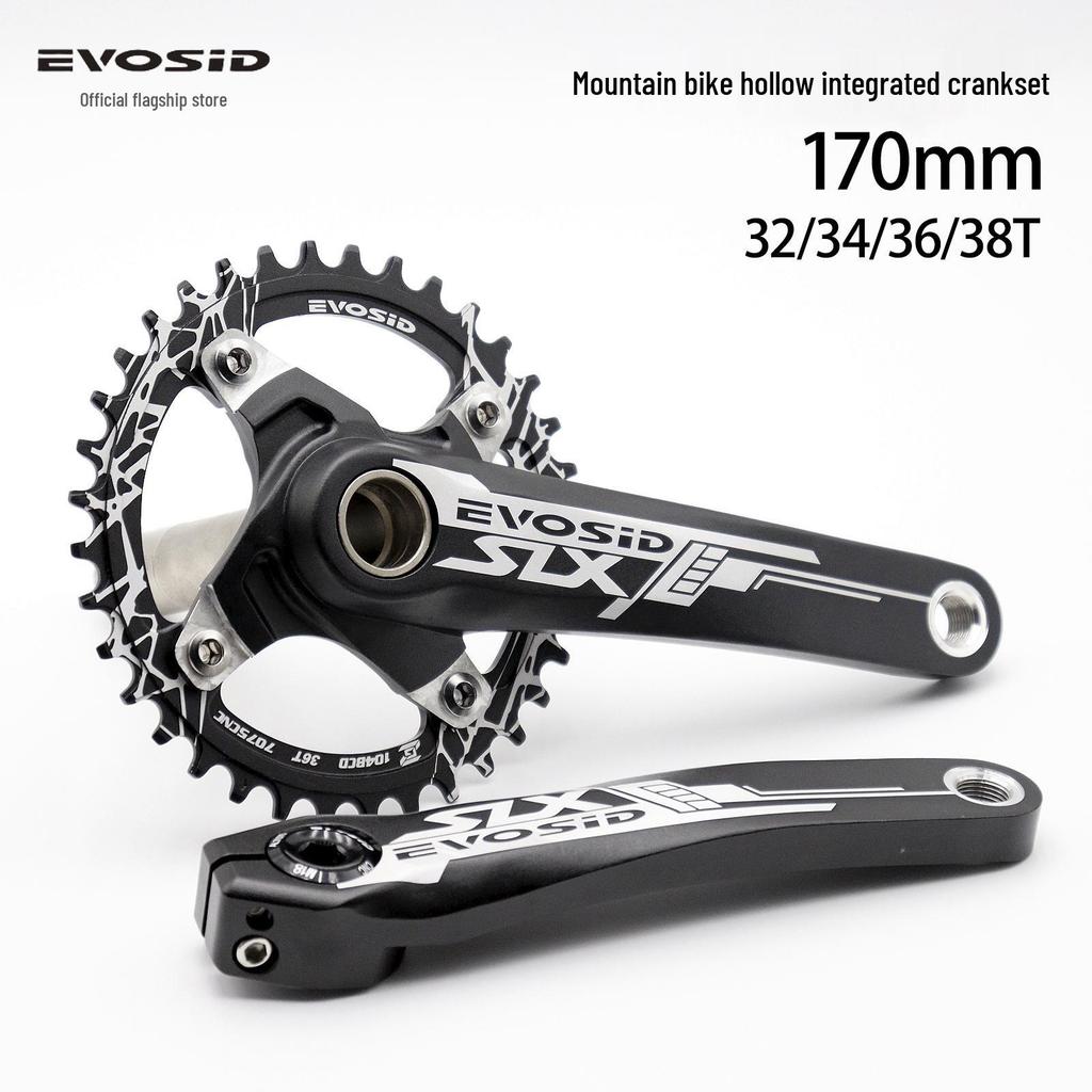 EVOSID Hohl integrierter Mountainbike Kurbelsatz mit Innenlager, 104BCD, Einzelkettenblatt (32/34/36/38 Zähne)