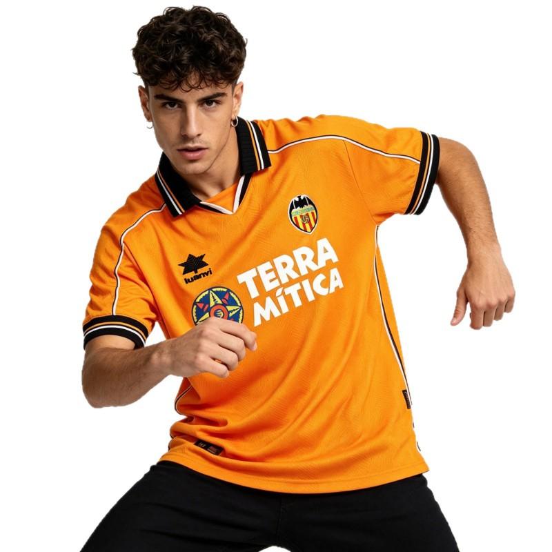 Camisa de Futebol Vintage do Valencia FC Masculina Feminina Manga Curta Top de Futebol Retrô 1999 2000 2006 Uniformes Streetwear Casual