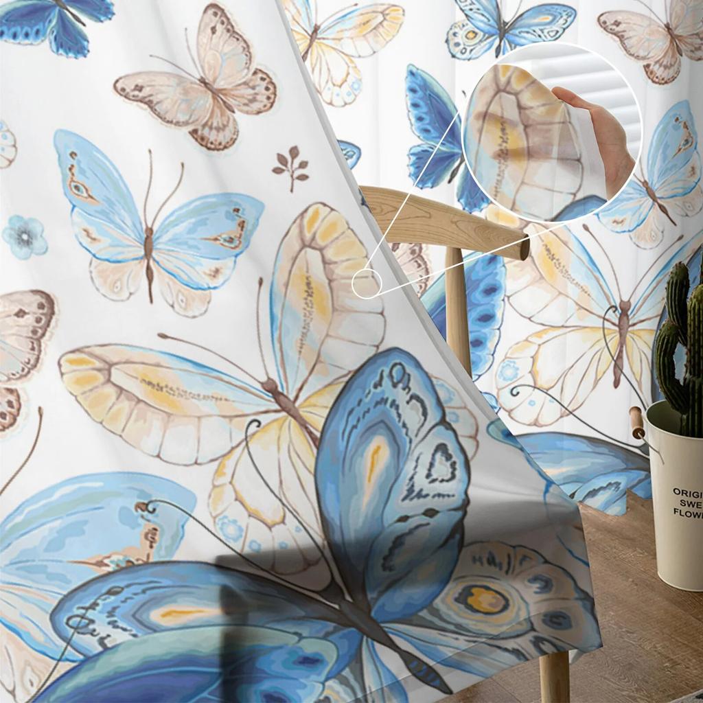 Pastoral Butterfly Flower Gradient Sheer Curtains For Living Room Bedroom Tulle Curtain For Kitchen Voile Curtain Blind Panels