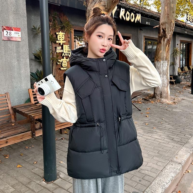 Chinese Opera Cotton Vest Women's Loose New Autumn and Winter Down Cotton Vest Vest Loose Vest Cotton Vest Vest Hooded
