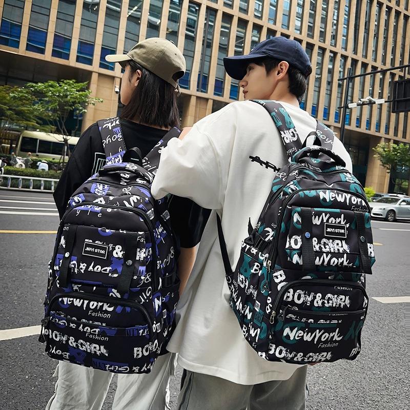 Large Capacity Student Backpack Graffiti Print Campus Backpack Men Lightweight Couple Backpack