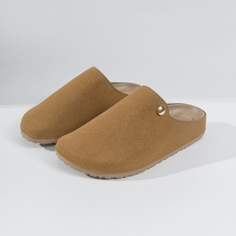 

Baotou Slippers Autumn New Round Toe Deep Mouth Cow Suede Soft Sole Non-slip Wear-resistant Flat Shoes 36 темно-коричневого