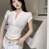 V Neck Button T Shirt Basic Short Sleeve Crop Top Women T-shirt Casual Tank Top Slim Female Crop Top Fashion Girl Tee Shirt Y2k Streetwear