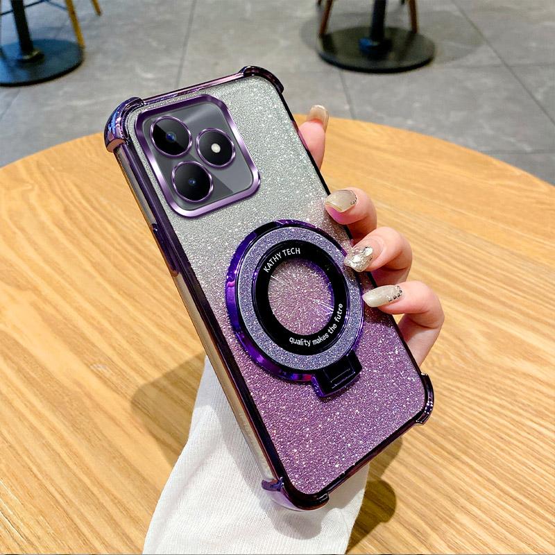 

Противоударный чехол-подставка с кольцом для телефона Realme Note 50 9 13 Pro Plus 9i 5 C63 C61 C55 C53 C51 C35 C33 C31 C30 C20 C11 C3 Мягкая накладка Realme C61 фиолетовый