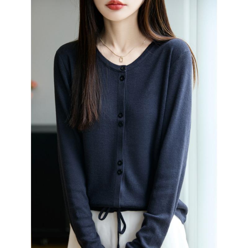 

Кардиган из шерсти мериноса женский, дизайн с двойной пряжкой, кулиска на талии, короткое пальто, можно носить осенью и зимой M